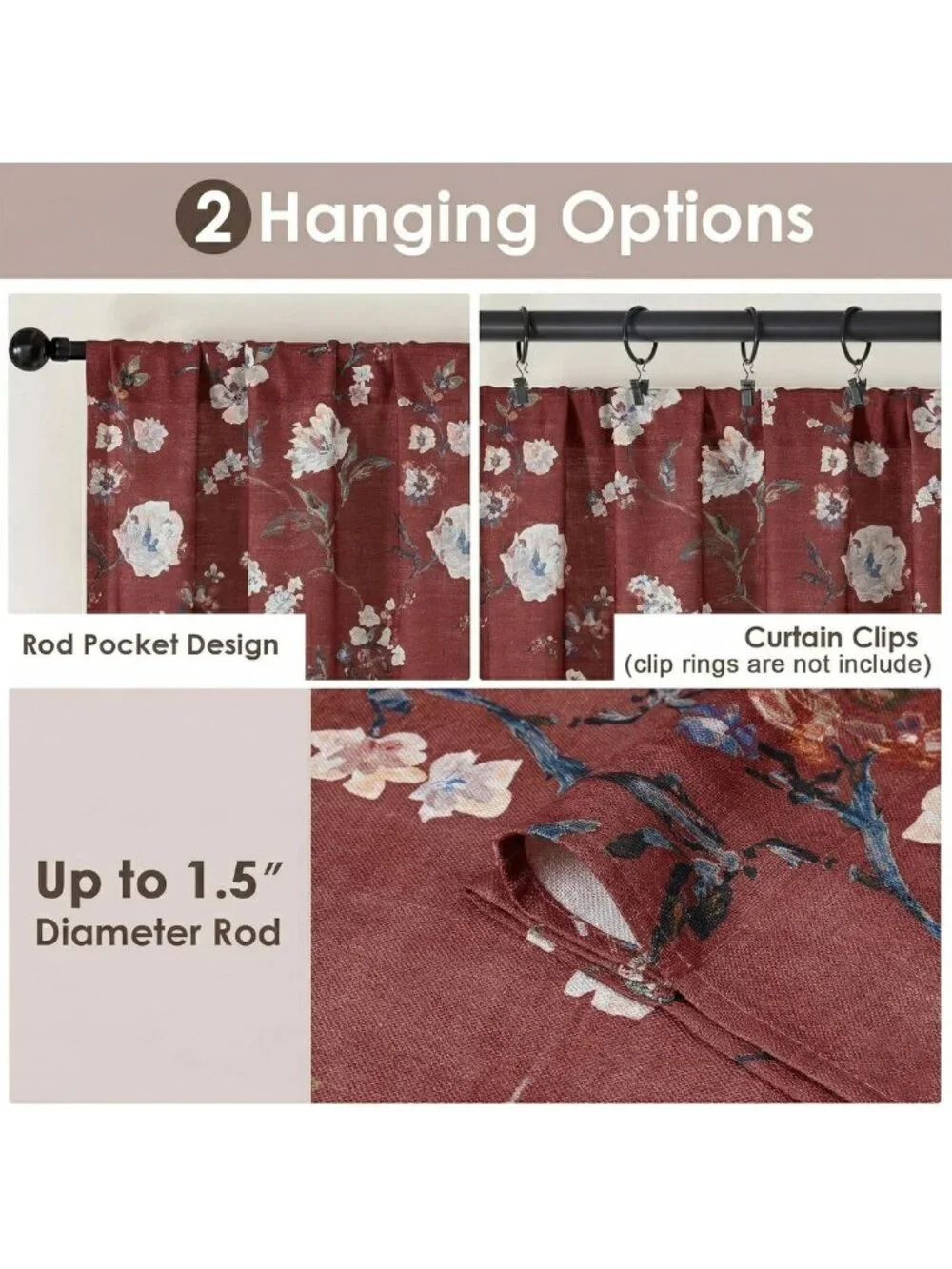 Elegant Floral Linen Curtains - 84